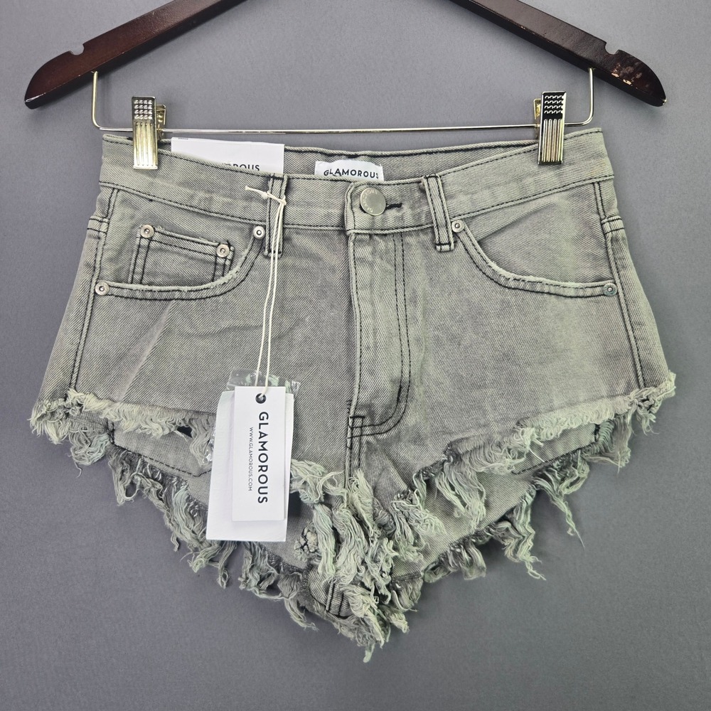 Glamorous Denim Shorts KA2856 Size S Grey Wash Frayed Raw Hem Distressed Pants
